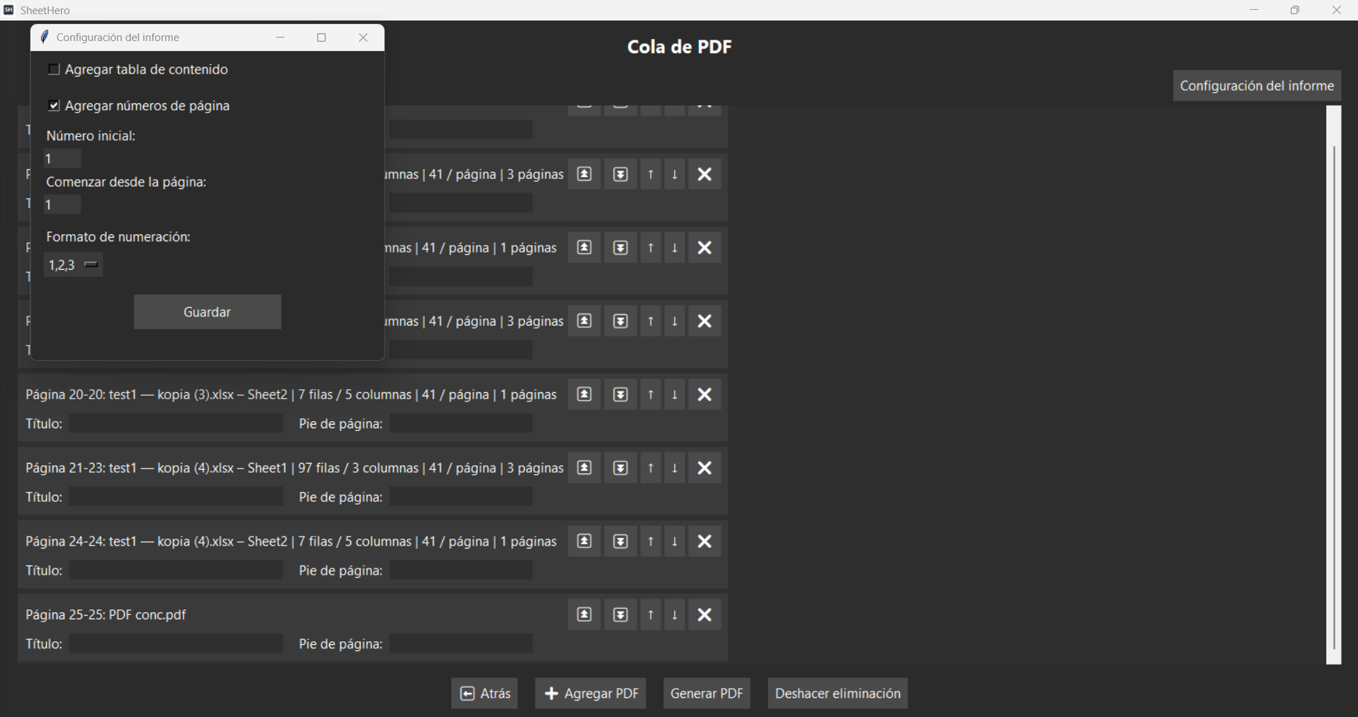 Configuración de informes en SheetHero
