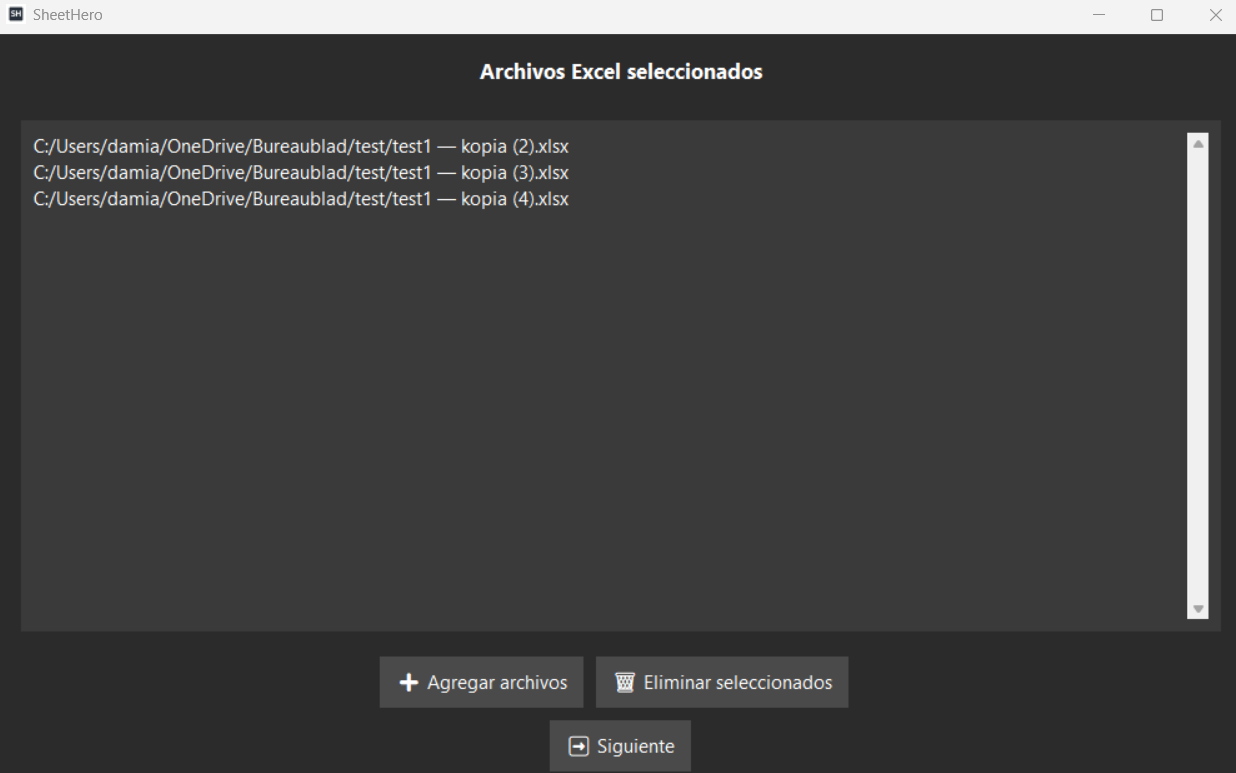 Selección de archivos Excel para generación de PDF en SheetHero