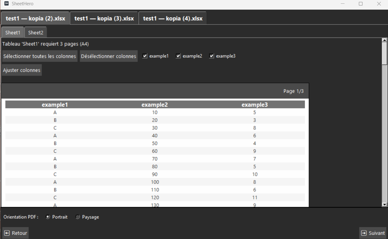 Configuration de la mise en page dans SheetHero