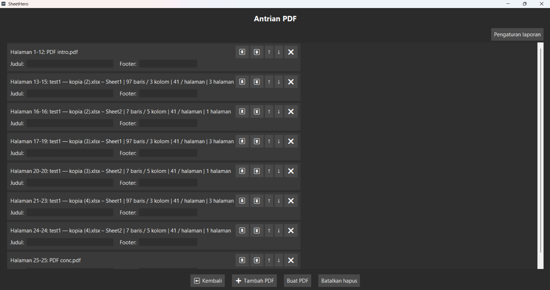 Antrian pembuatan PDF di SheetHero