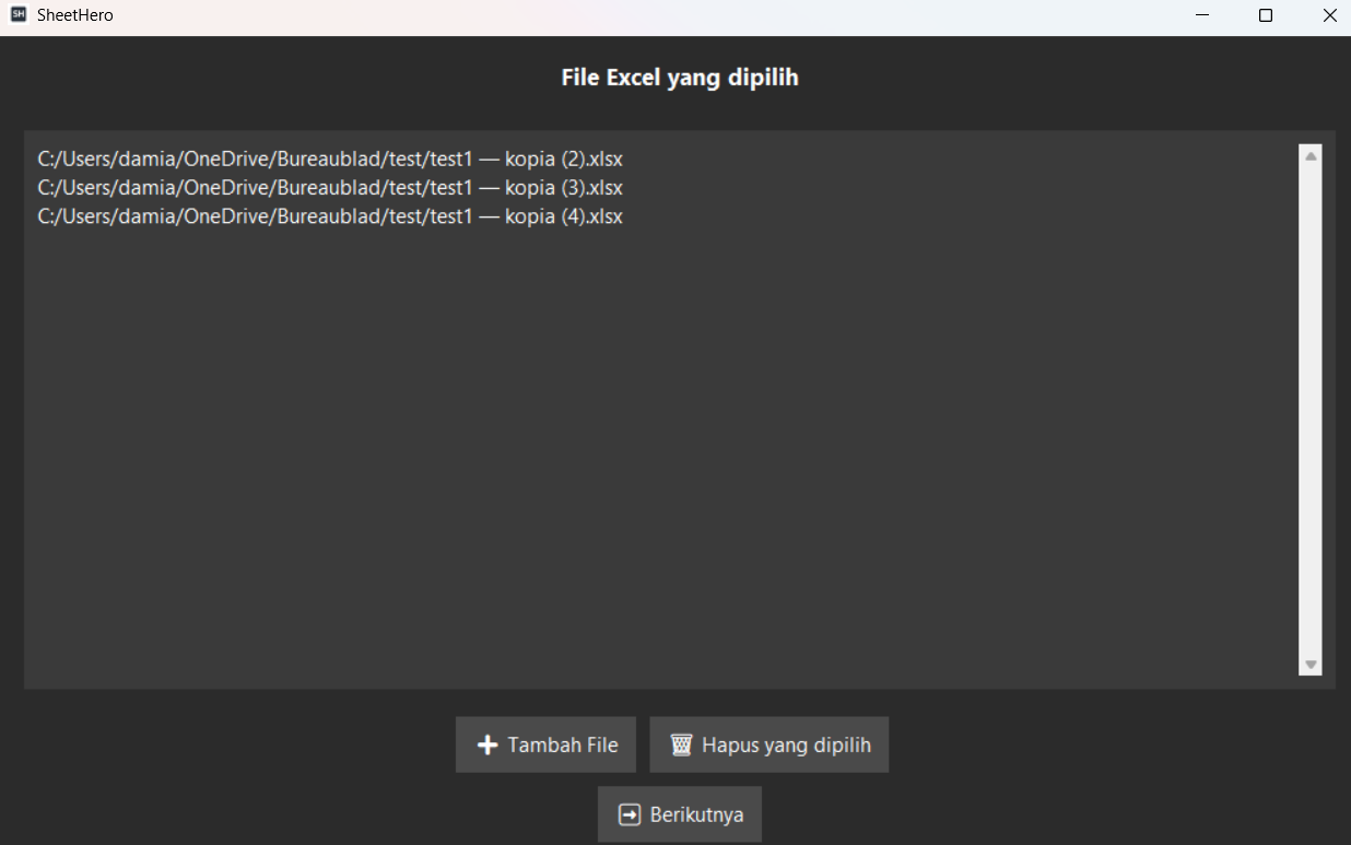 Memilih file Excel untuk pembuatan laporan PDF di SheetHero