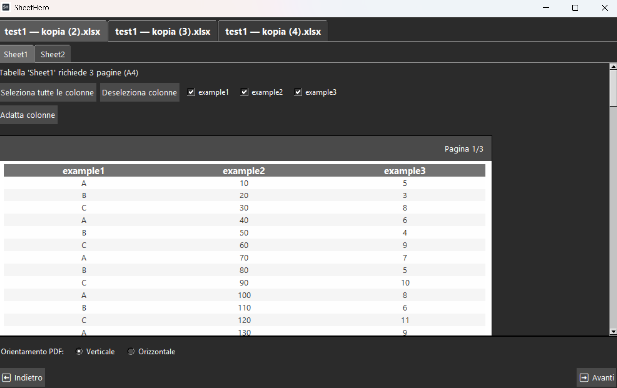 Configurazione layout in SheetHero