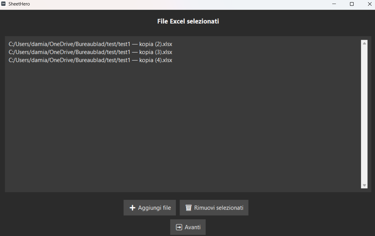 Selezione file Excel in SheetHero per generazione PDF