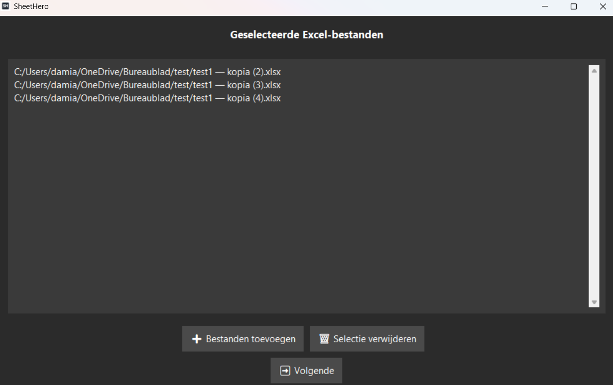 Excel-bestanden selecteren voor PDF-rapportgeneratie in SheetHero