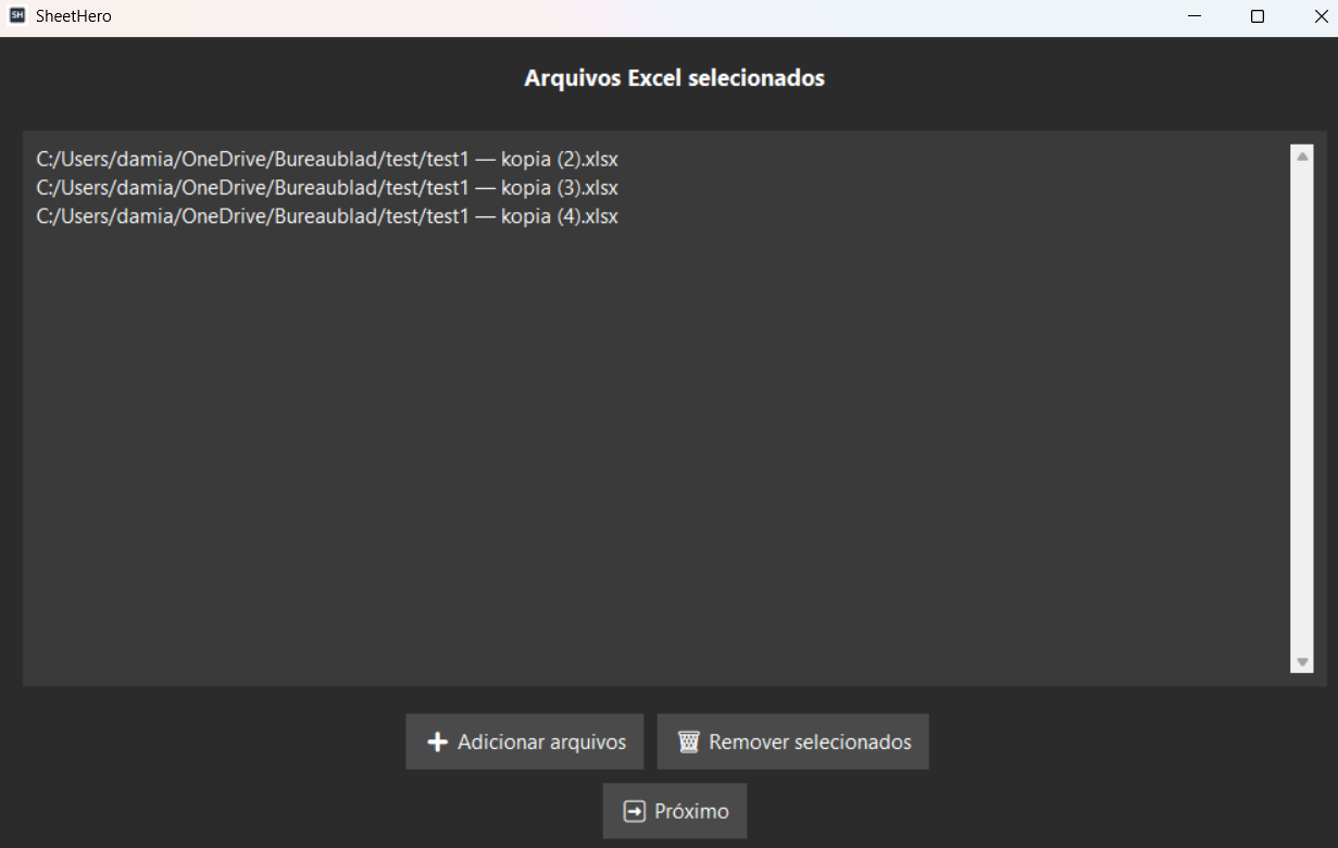 Seleção de arquivos Excel para geração de relatório PDF no SheetHero