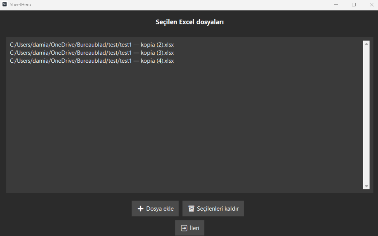 SheetHero'da Excel dosyalarının seçimi